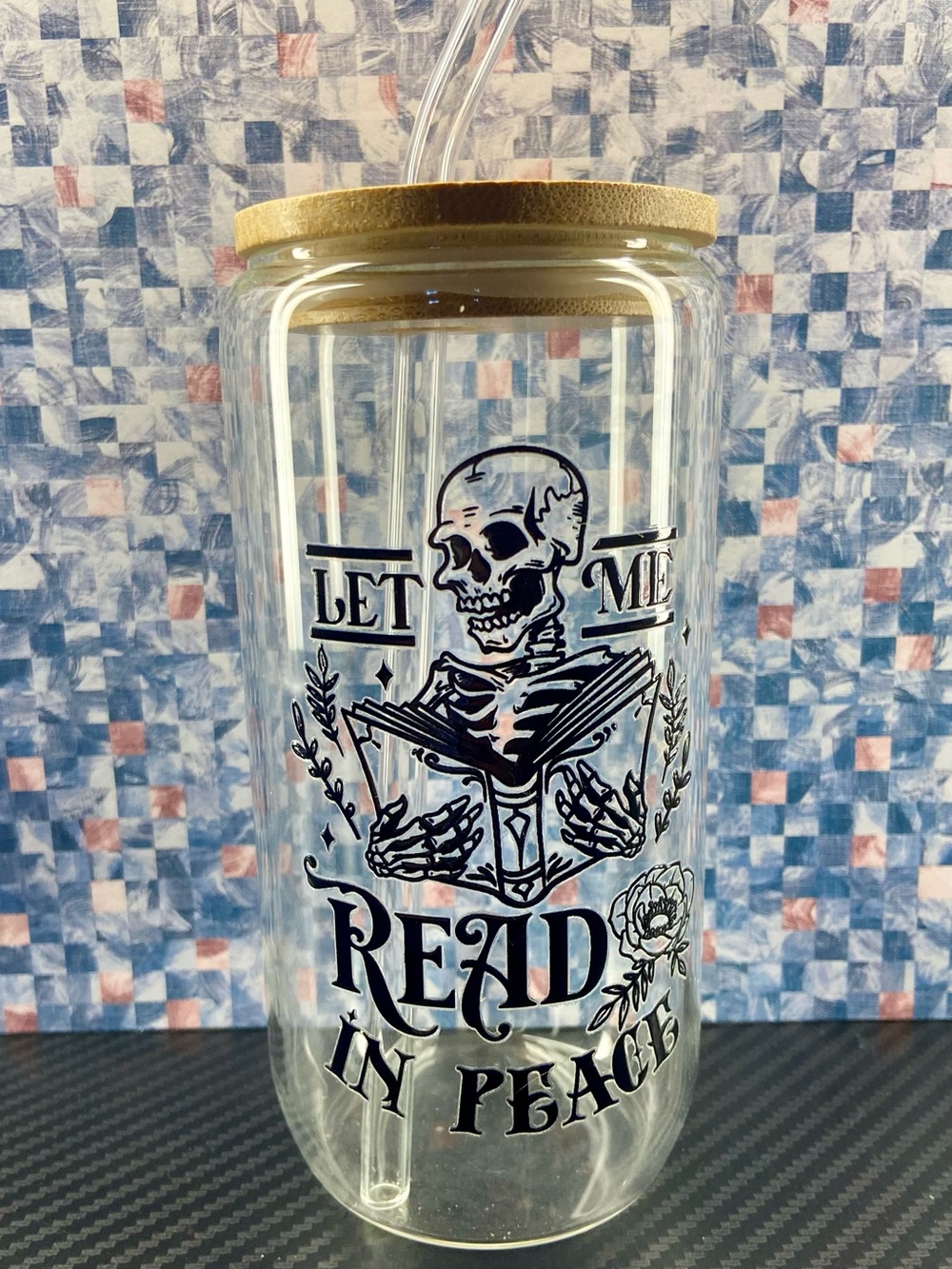 Let Me Read In Peace Glass Tumbler with Bamboo Lid